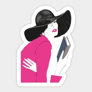 Woman reader with hat Sticker